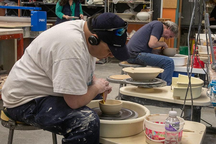 Student on the pottery wheel